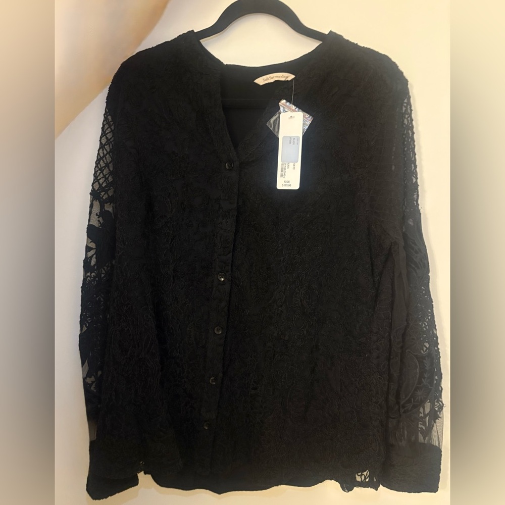 Soft Surroundings Black Lace Button-Up Blouse